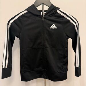 Adidas Kids 3-Stripe Zip Hoodie Jacket Black White Size 5